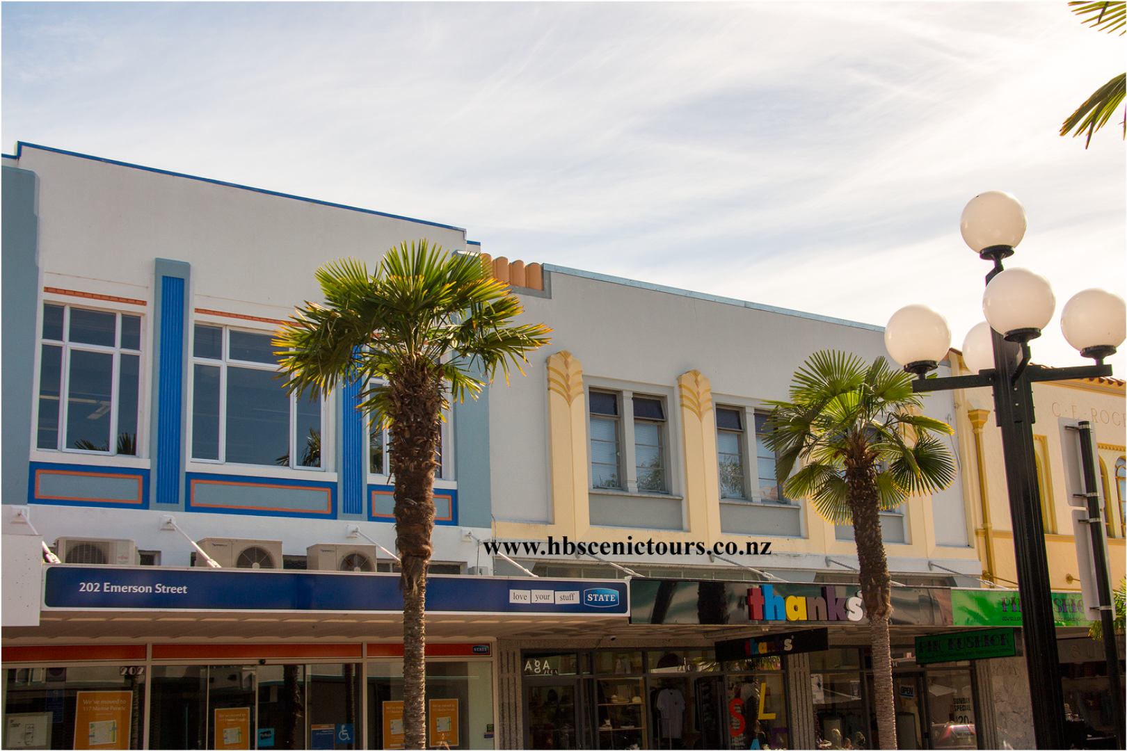 A sample picture of Emerson St in Napier City, two of dozens on buildings